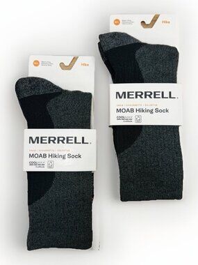 Merrell Men's MOAB Hiking Socks Crew Length size M/L 9-12 Charcoal Gray 2-pk